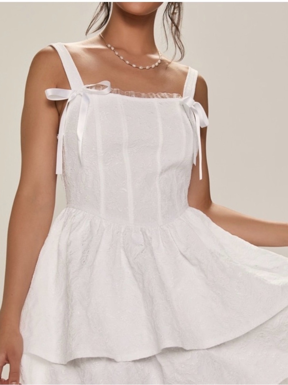 Francesca's Collections White Textured Strapless Tiered Dress